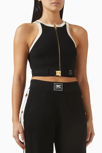 بلوزة قصيرة ومنسوجة من مزيج فيسكوز