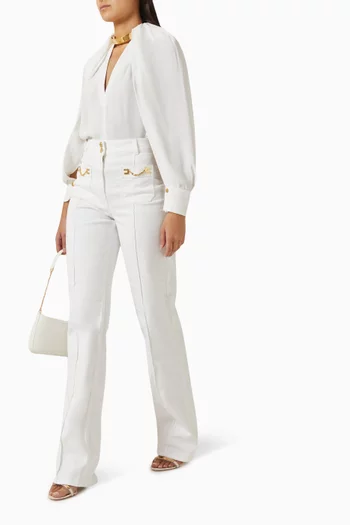 بنطال جينز بقصة واسعة وسلسلة دينم