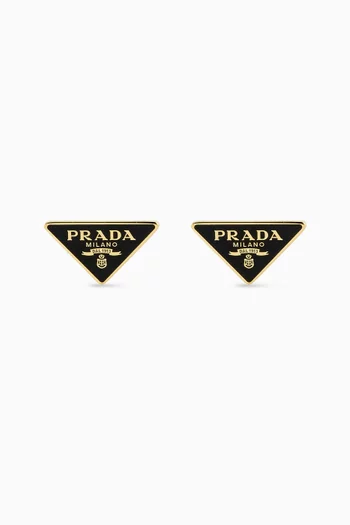 Enamel Logo Stud Earrings in Gold-tone Metal