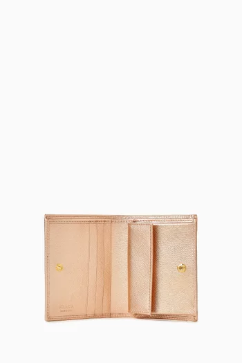 Small Triangle Logo Wallet in Metallic Saffiano Leather