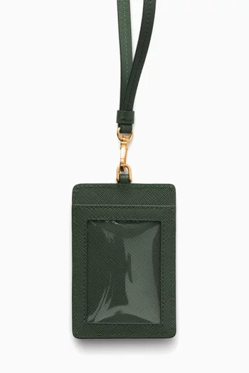 Triangle Logo Badge Holder in Saffiano Leather