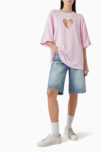 تي شيرت وورن إن بقصة فضفاضة وتصميم قلب جيرسيه