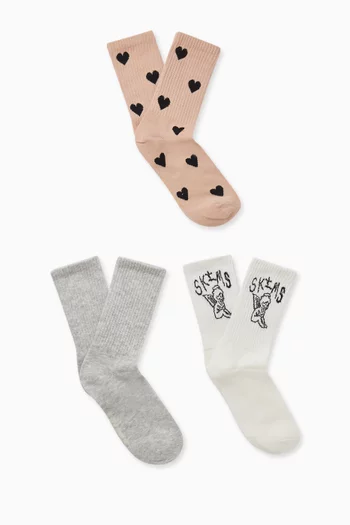 Ribbed Crew Socks, Set of 3