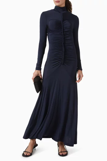 Ida Ruched Turtleneck Dress in Tricot Jersey