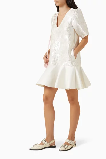 V-neck  Mini Dress in Satin Cloque