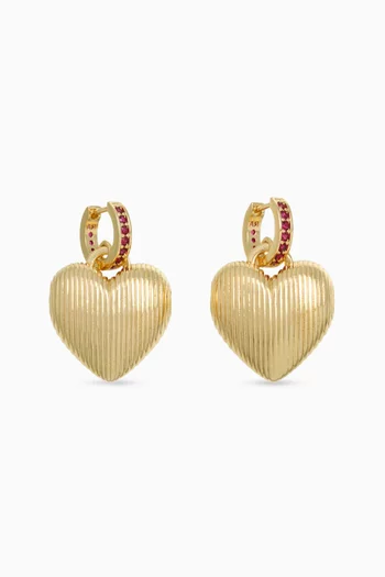 The Textured Heart Earrings in Gold-tone Brass