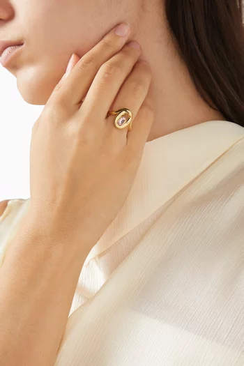 Oval Rhinestone Stone Ring in Gold-tone Brass