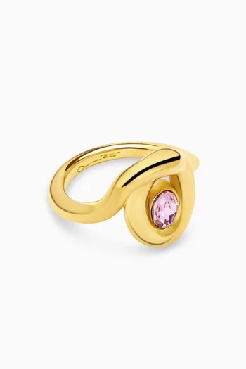 Oval Rhinestone Stone Ring in Gold-tone Brass