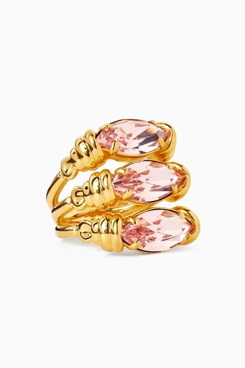 Triple Navette Stone Ring in Gold-tone Brass