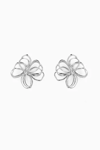 Wire Flower Stud Earrings in Silver-tone Brass