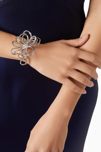 Wire Flower Bracelet Cuff in Silver-tone Brass