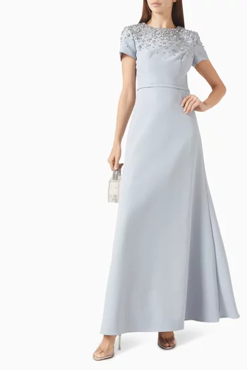 فستان سهرة مطرز بالخرز كريب