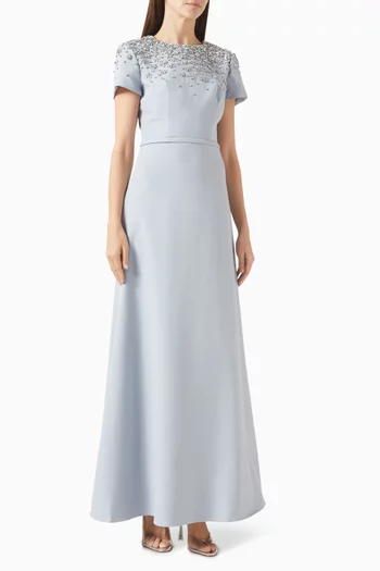 فستان سهرة مطرز بالخرز كريب