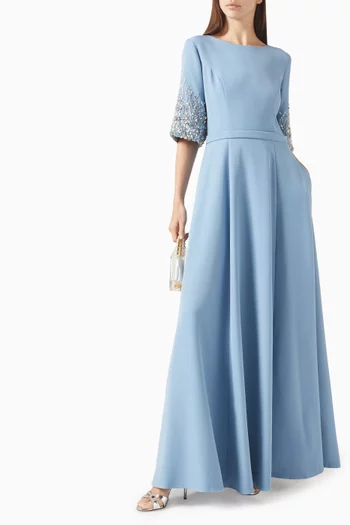 فستان سهرة مطرز بالخرز كريب