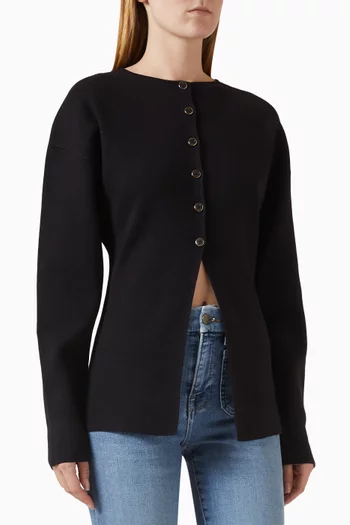 كارديغان بنمط سترة بأكمام منفوخة ومنسوج