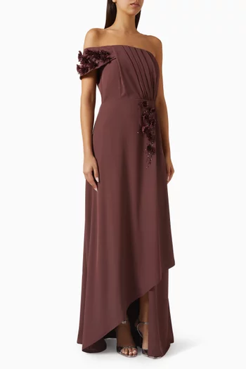 فستان سهرة بأكتاف مكشوفة كريب