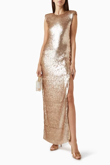 V‑back Sculpted Sequin Maxi Dress