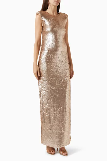 V‑back Sculpted Sequin Maxi Dress