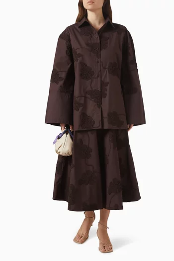 قميص فضفاض مزين بزهور بارزة قطن