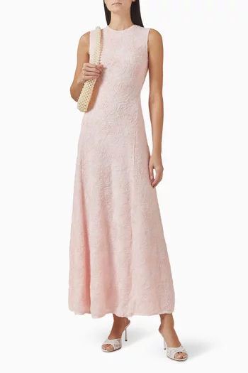 فستان مزين بتطريزات زهور قماش شبكي