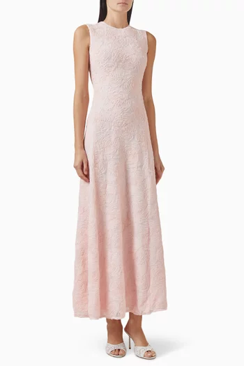 فستان مزين بتطريزات زهور قماش شبكي