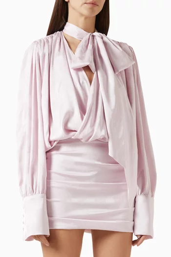 Ruched Tie-neck Dress in Satin
