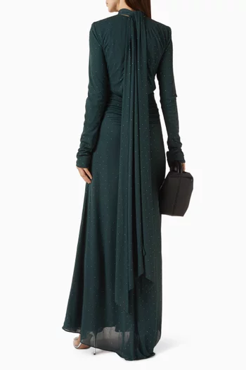 فستان بوشاح مزين بتطريزات بالترتر