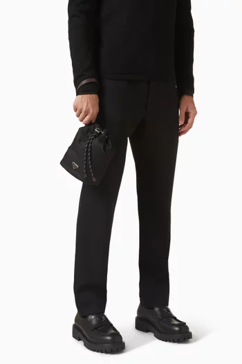 Speedrock Drawstring Pouch in Re-Nylon & Leather