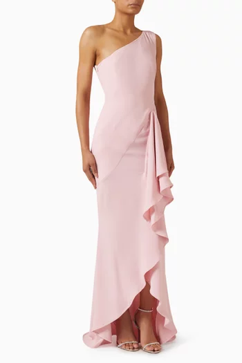 فستان بقصة غير متماثلة بكشكش