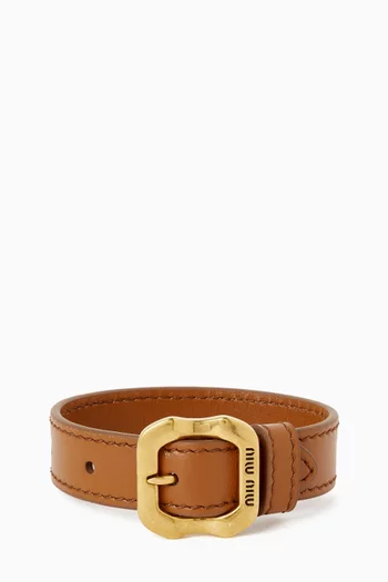 Logo Bracelet in Gold-tone Brass & Leather