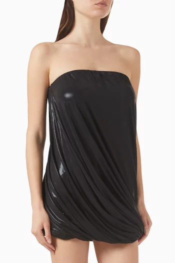 فستان قصير بتصميم ملفوف قماش لامع