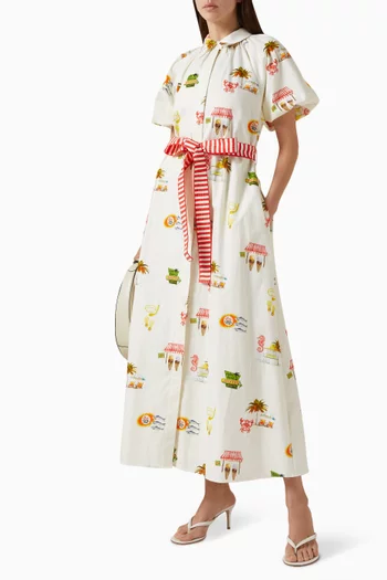 فستان مارلا بحزام مزين بنقشة