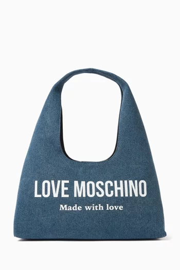 Medium Signature Shoulder Bag in Denim