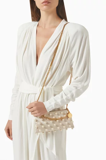 حقيبة فالابيلا ميني مزينة باللؤلؤ ستان صديق للبيئة