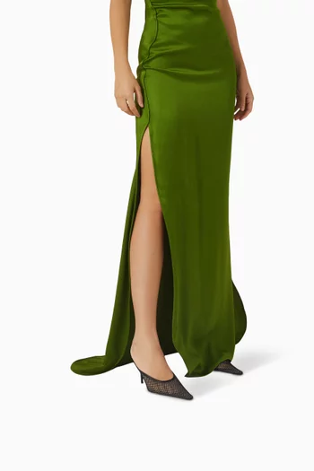 حذاء سلون مفتوح من الخلف بكعب 75 مم قماش شبكي وجلد