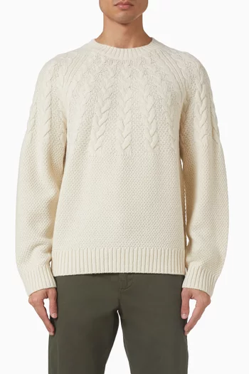 سترة منسوجة بغرزة الضفيرة صوف مارينو مسامي