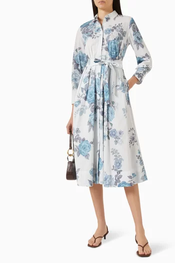 Printed Shirt Dress in Cotton-poplin