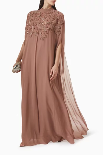 Embroidered Cape Dress