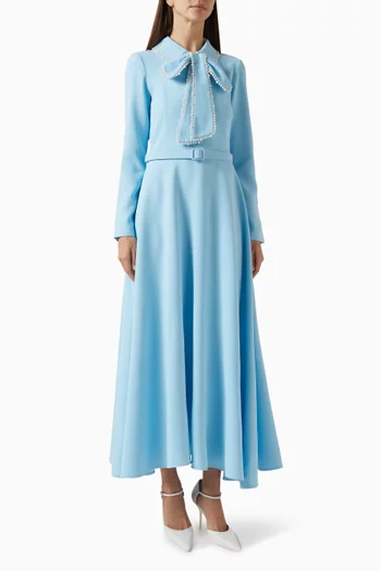 Pearl Bow Belted Midi Dress