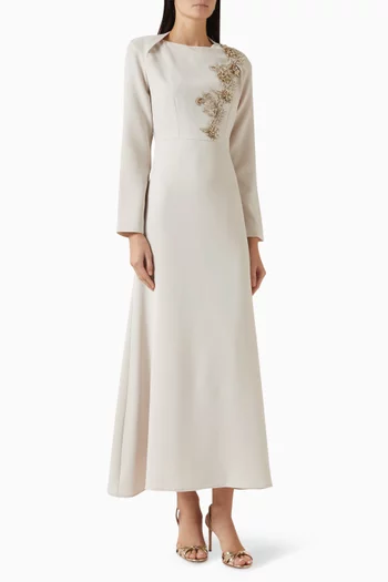 فستان بحزام وتطريزات بالخرز كريب