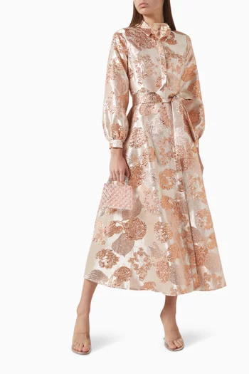 Jacquard Belted Midi Dress