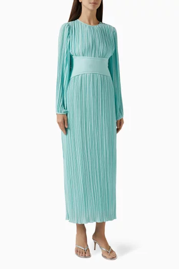 Detachable Belt Pleated Maxi Dress