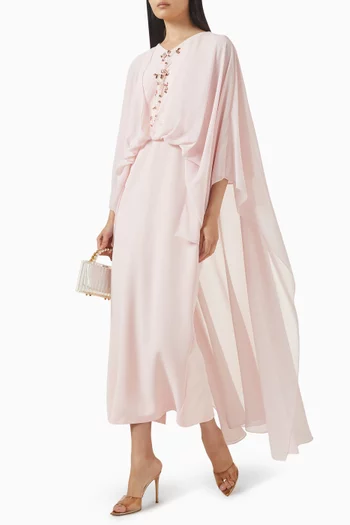 Embroidered Cape-style Maxi Dress in Chiffon