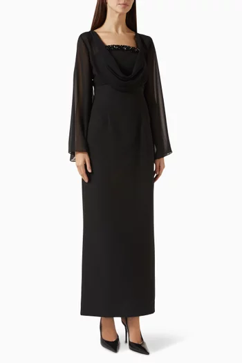 Embroidered Maxi Dress in Chiffon