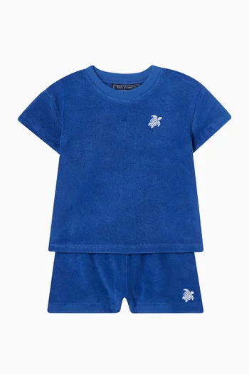 طقم تي شيرت وشورت قطن تيري