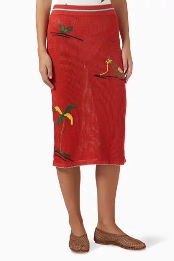 تنورة ليفانتي متوسطة الطول للارتداء فوق ملابس السباحة قطن كروشيه