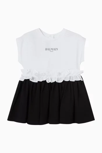 Logo Ruffle Dress in Cotton