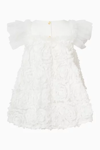 فستان بيني بزهور بارزة