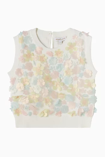 بلوزة موراج منسوجة ومزينة بزهور مزيج قطن