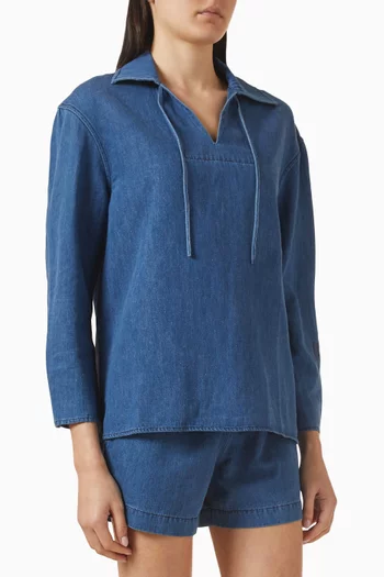 قميص برباط في الأمام مزيج قطن ودينم